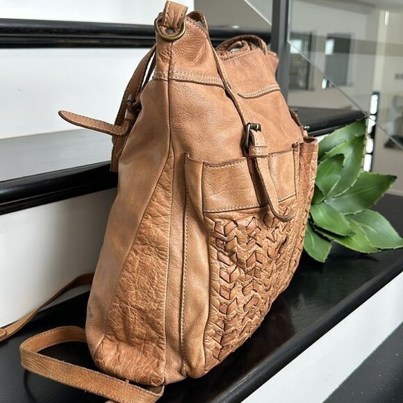 ORIGI HAND MADE ITALY P’ELLE BOVINA LEATHER LARGE WOVEN BAG TOTE PURSE RARE - Picture 8 of 16